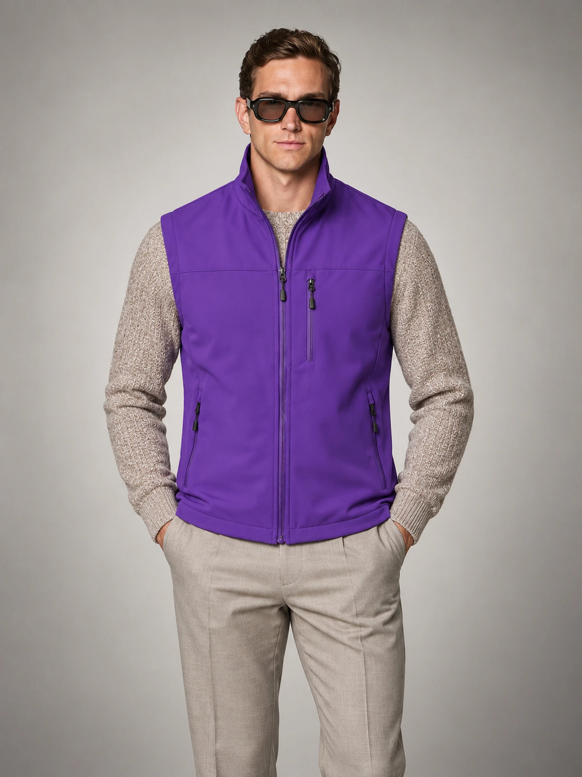 Men's Lightweight Zip Utility Gilet in Purple — front view