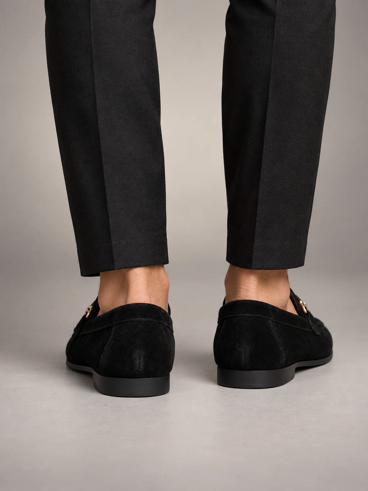 Volantero Men's Elegant Slip-On Loafers in Black, back view