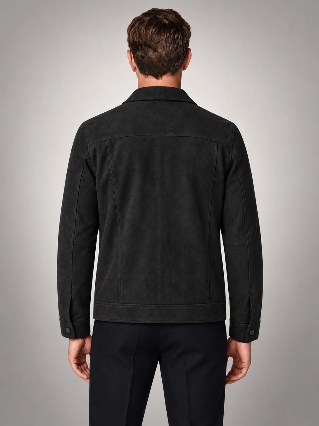 Volantero Men's Minimalist Button Closure Jacket in Black, back view