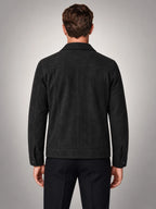 Volantero Men's Minimalist Button Closure Jacket in Black, back view