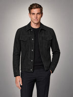 Volantero Men's Minimalist Button Closure Jacket in Black, front view
