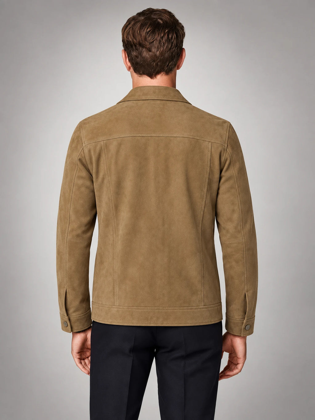 Volantero Men's Minimalist Button Closure Jacket in Brown, back view