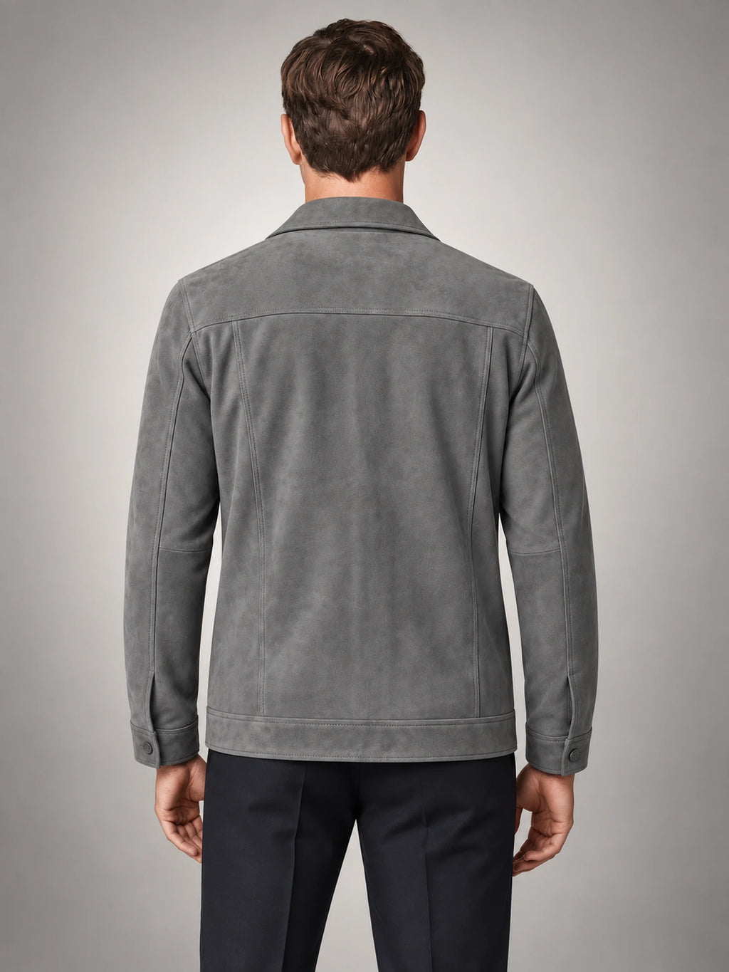 Volantero Men's Minimalist Button Closure Jacket in Grey, back view