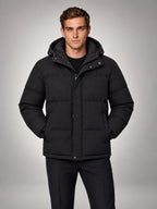 Volantero Men's Black Hooded Puffer Jacket in Black, main view