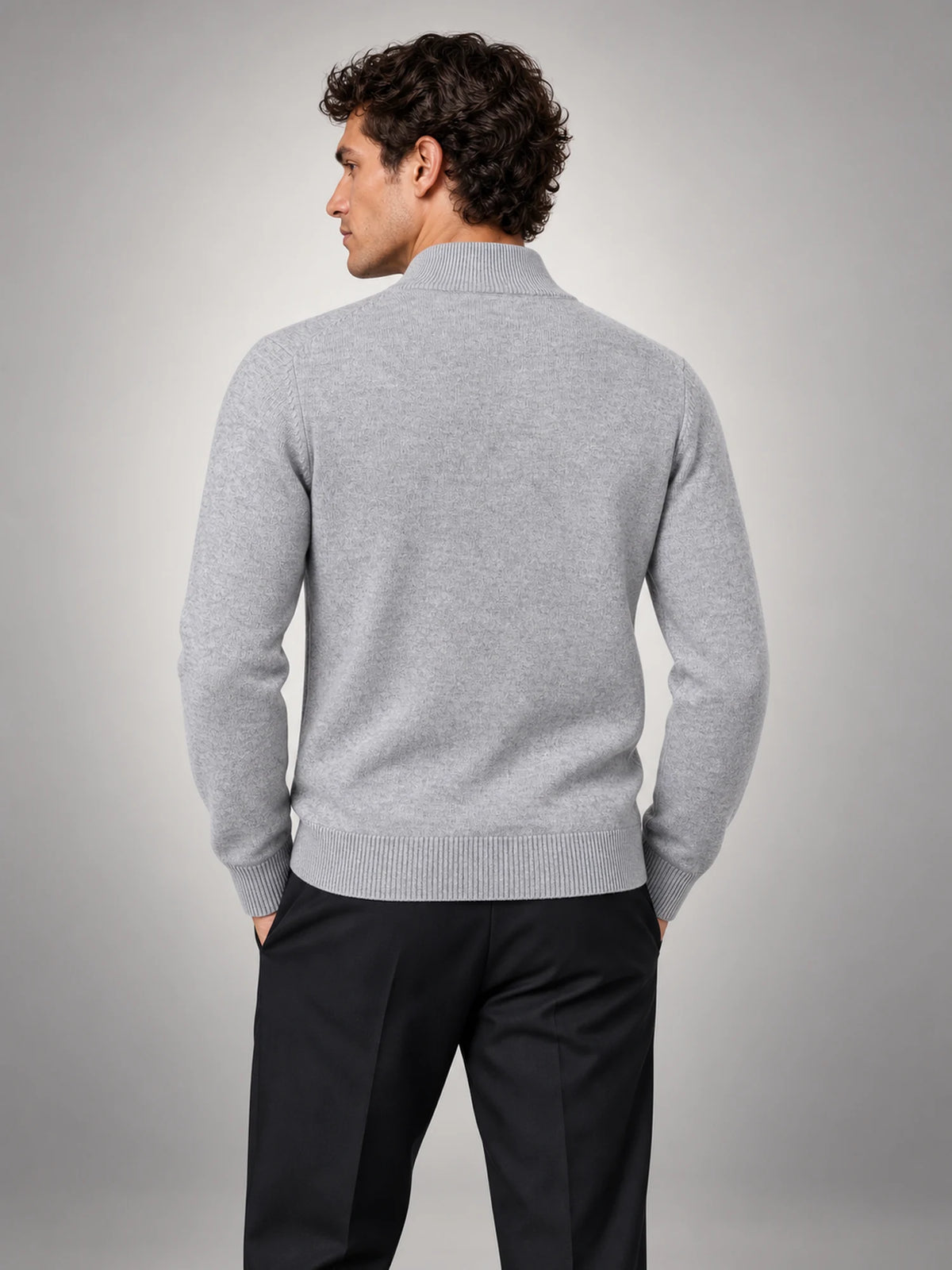 Volantero Men's Grey Mélange Half-Zip Sweater in Grey, back view