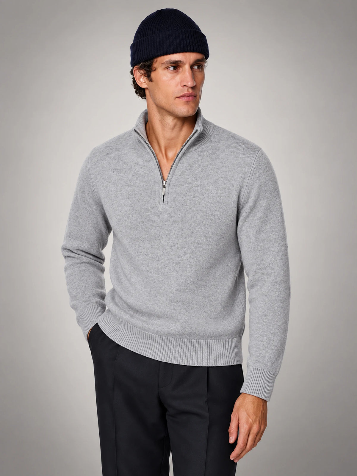 Volantero Men's Grey Mélange Half-Zip Sweater in Grey, hover view