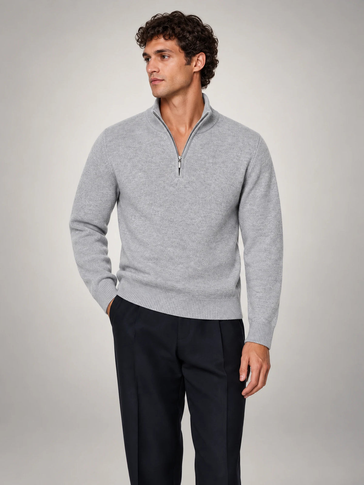 Volantero Men's Grey Mélange Half-Zip Sweater in Grey, main view