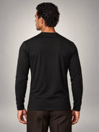 Volantero Men's Cotton-Blend Long-Sleeve Crew-Neck Shirt in Black, back view
