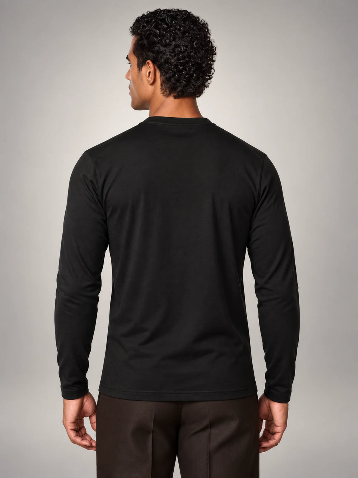 Volantero Men's Cotton-Blend Long-Sleeve Crew-Neck Shirt in Black, back view