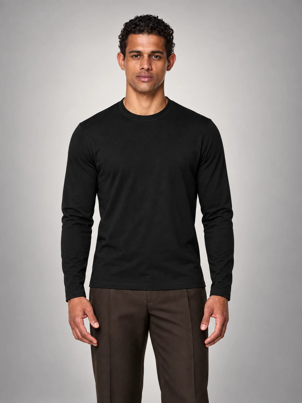 Volantero Men's Cotton-Blend Long-Sleeve Crew-Neck Shirt in Black, front view