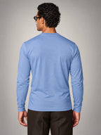 Volantero Men's Cotton-Blend Long-Sleeve Crew-Neck Shirt in Blue, back view