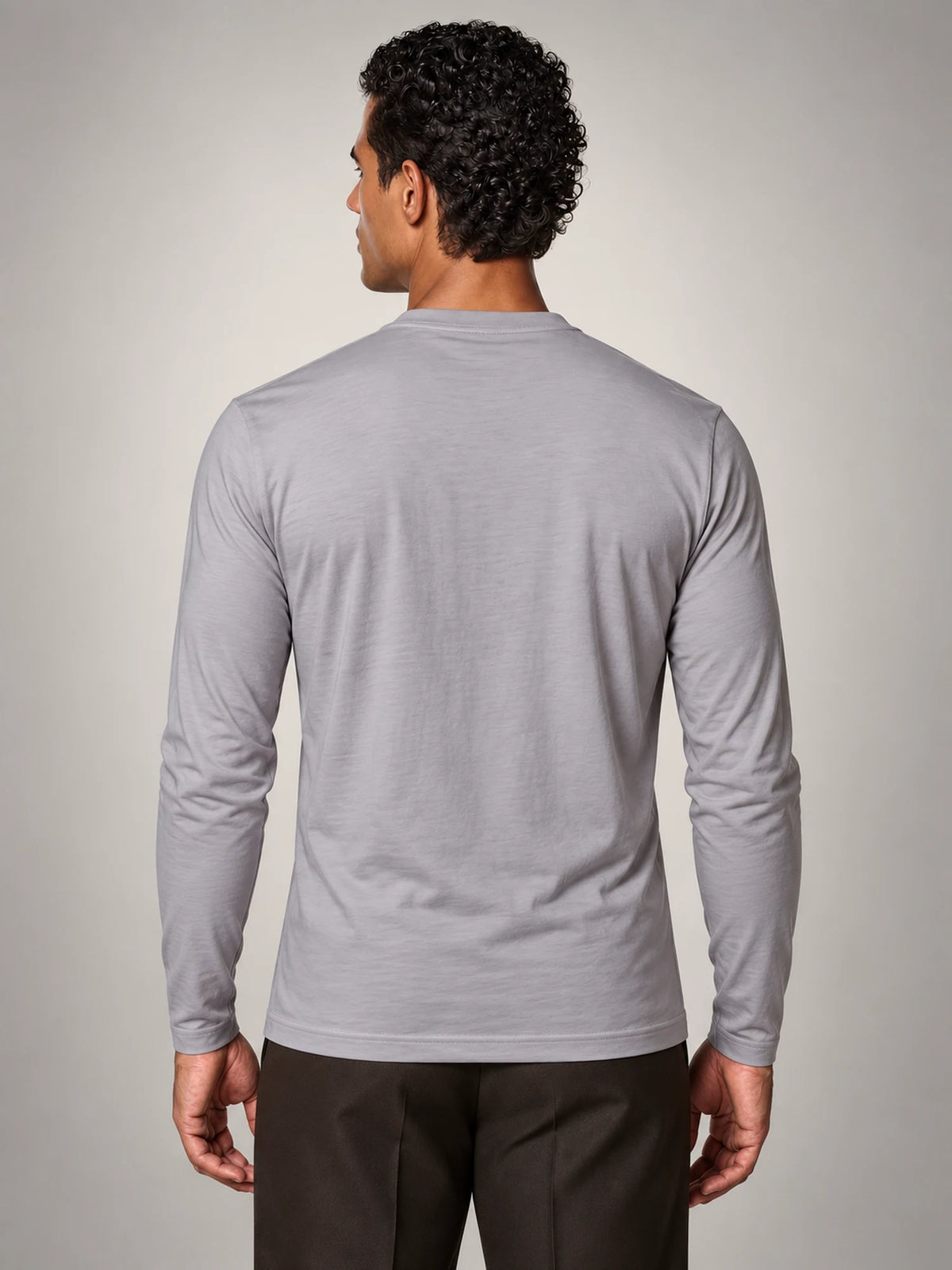 Volantero Men's Cotton-Blend Long-Sleeve Crew-Neck Shirt in Dark Grey, back view