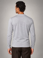 Volantero Men's Cotton-Blend Long-Sleeve Crew-Neck Shirt in Grey, back view