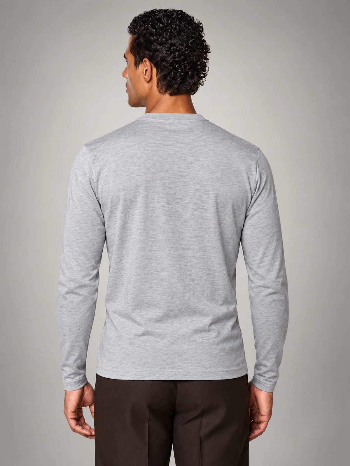 Volantero Men's Cotton-Blend Long-Sleeve Crew-Neck Shirt in Grey, back view