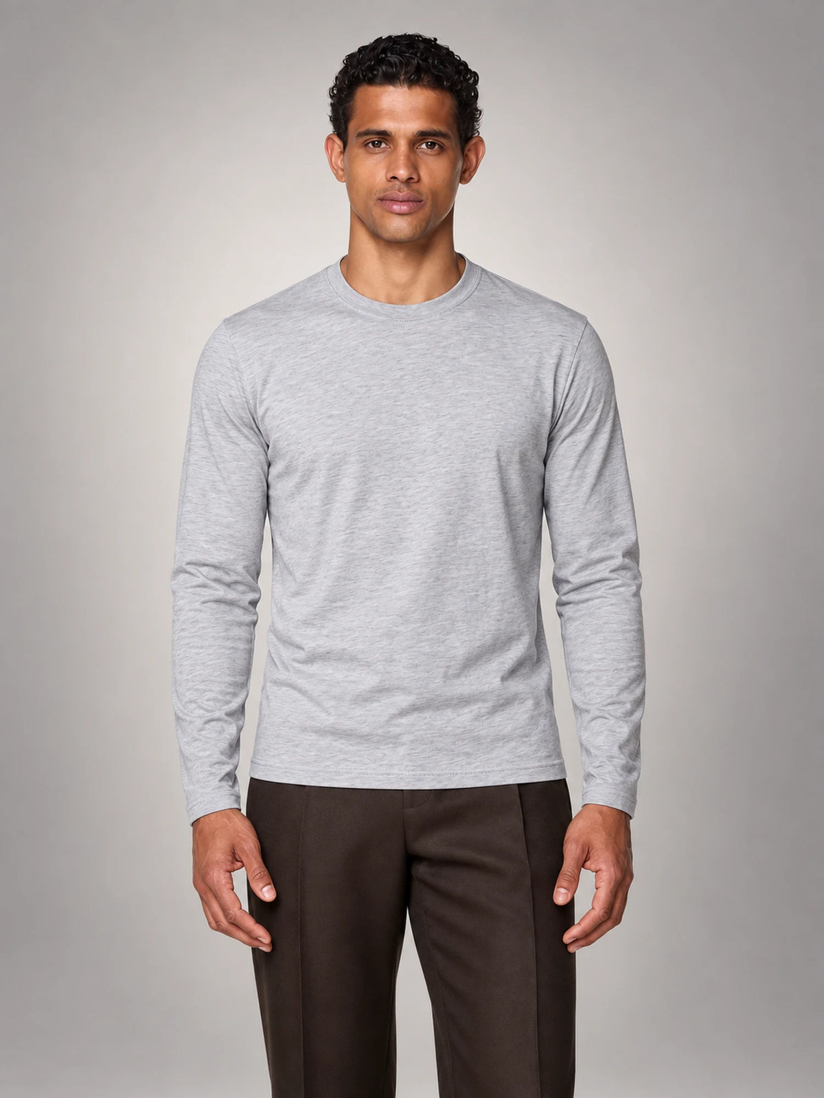 Volantero Men's Cotton-Blend Long-Sleeve Crew-Neck Shirt in Grey, front view