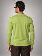 Volantero Men's Cotton-Blend Long-Sleeve Crew-Neck Shirt in Green, back view