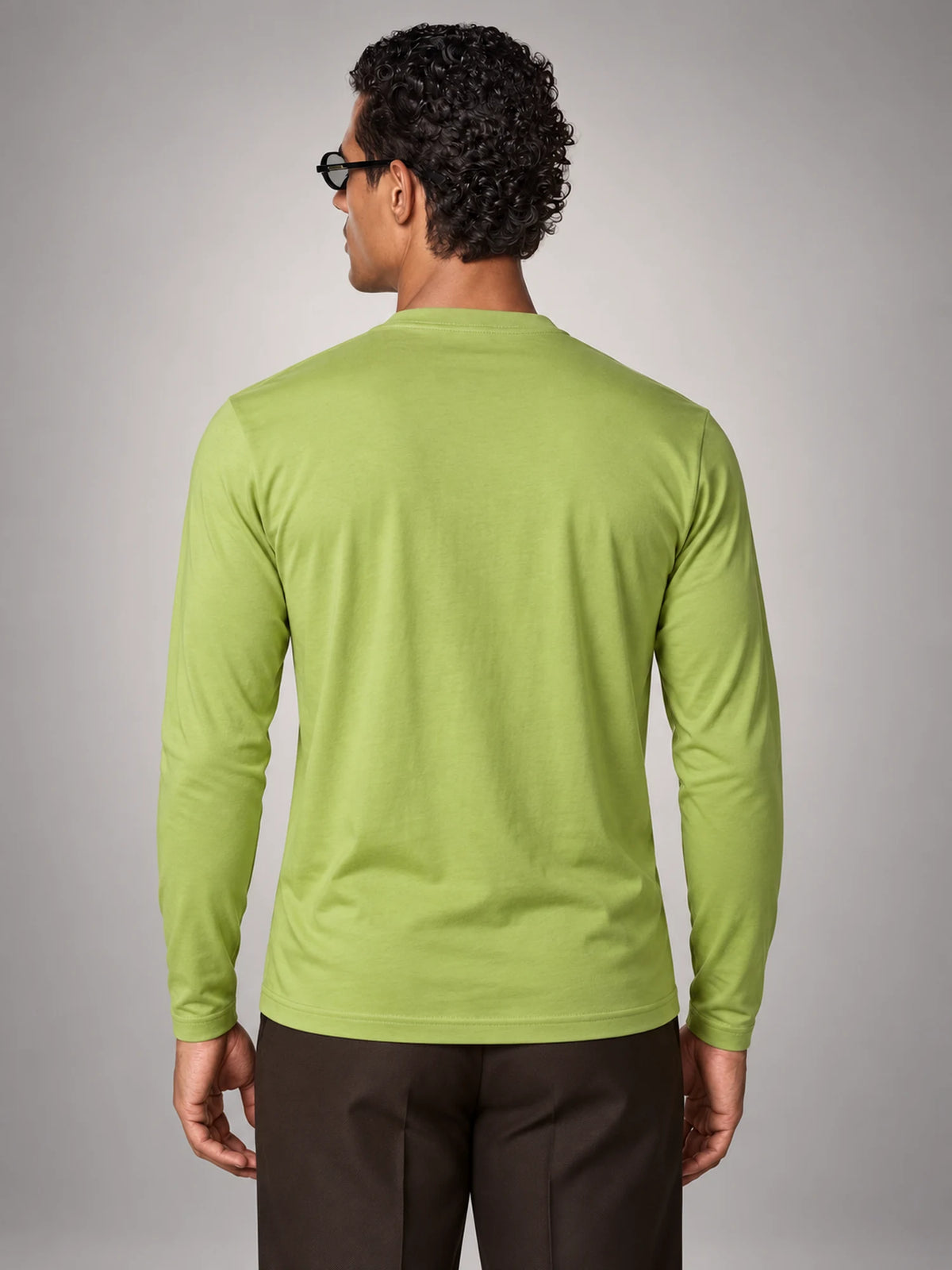 Volantero Men's Cotton-Blend Long-Sleeve Crew-Neck Shirt in Green, back view
