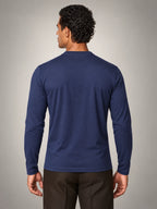 Volantero Men's Cotton-Blend Long-Sleeve Crew-Neck Shirt in Navy, back view