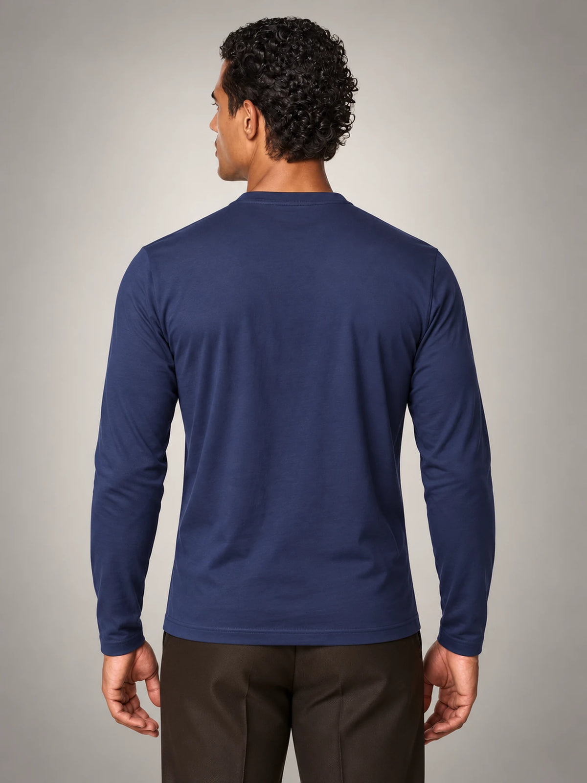 Volantero Men's Cotton-Blend Long-Sleeve Crew-Neck Shirt in Navy, back view