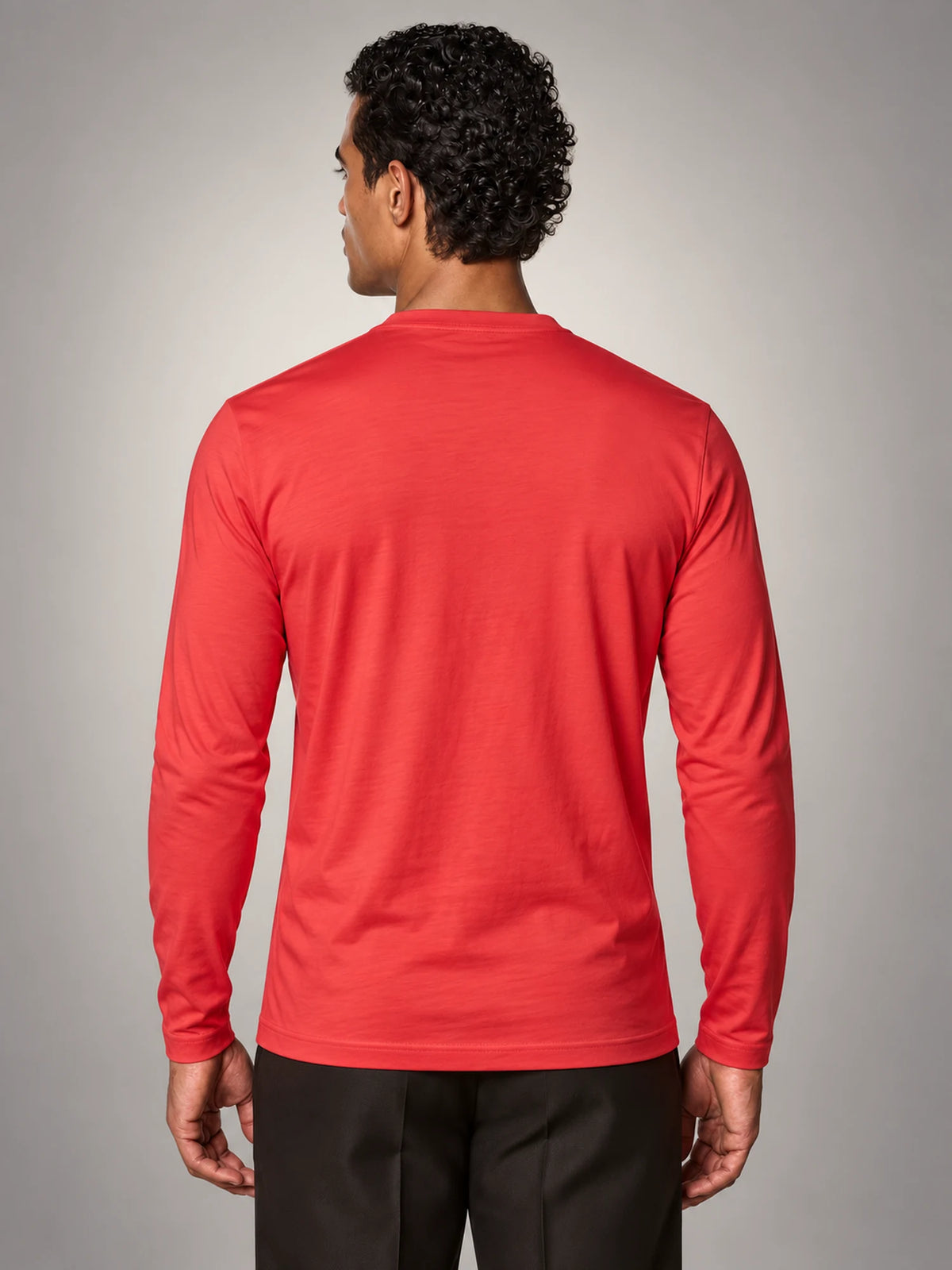 Volantero Men's Cotton-Blend Long-Sleeve Crew-Neck Shirt in Red, back view