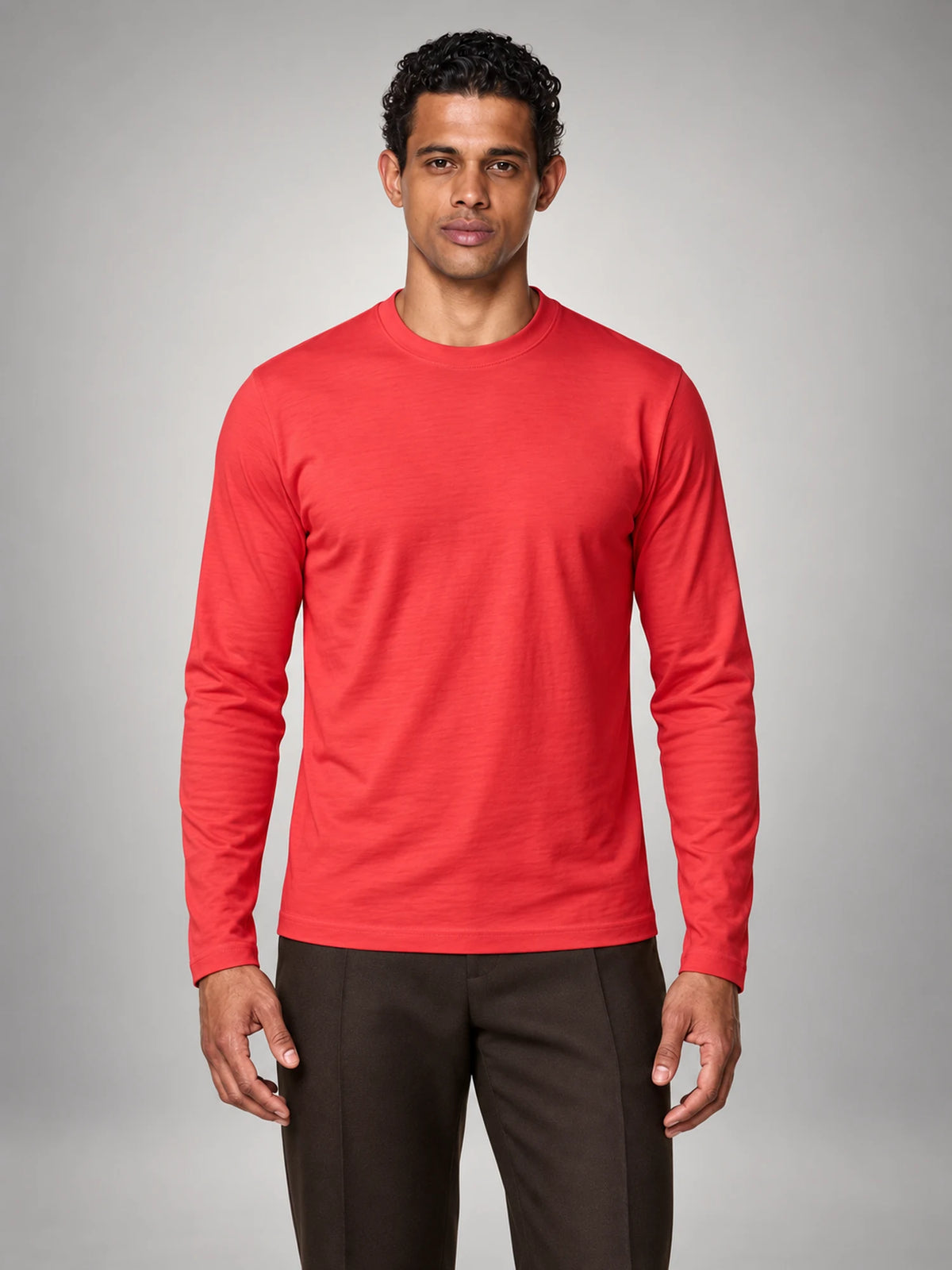 Volantero Men's Cotton-Blend Long-Sleeve Crew-Neck Shirt in Red, front view