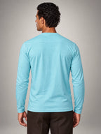 Volantero Men's Cotton-Blend Long-Sleeve Crew-Neck Shirt in Sky Blue, back view