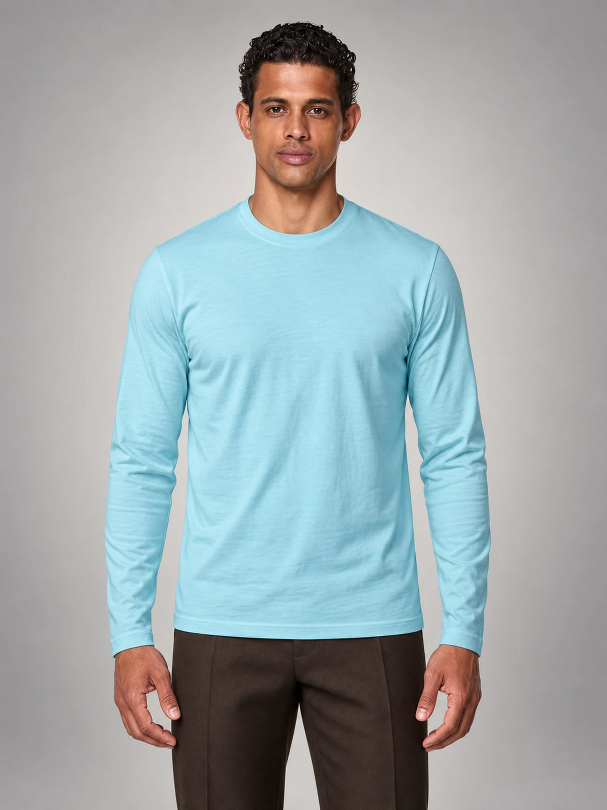 Volantero Men's Cotton-Blend Long-Sleeve Crew-Neck Shirt in Sky Blue, main view