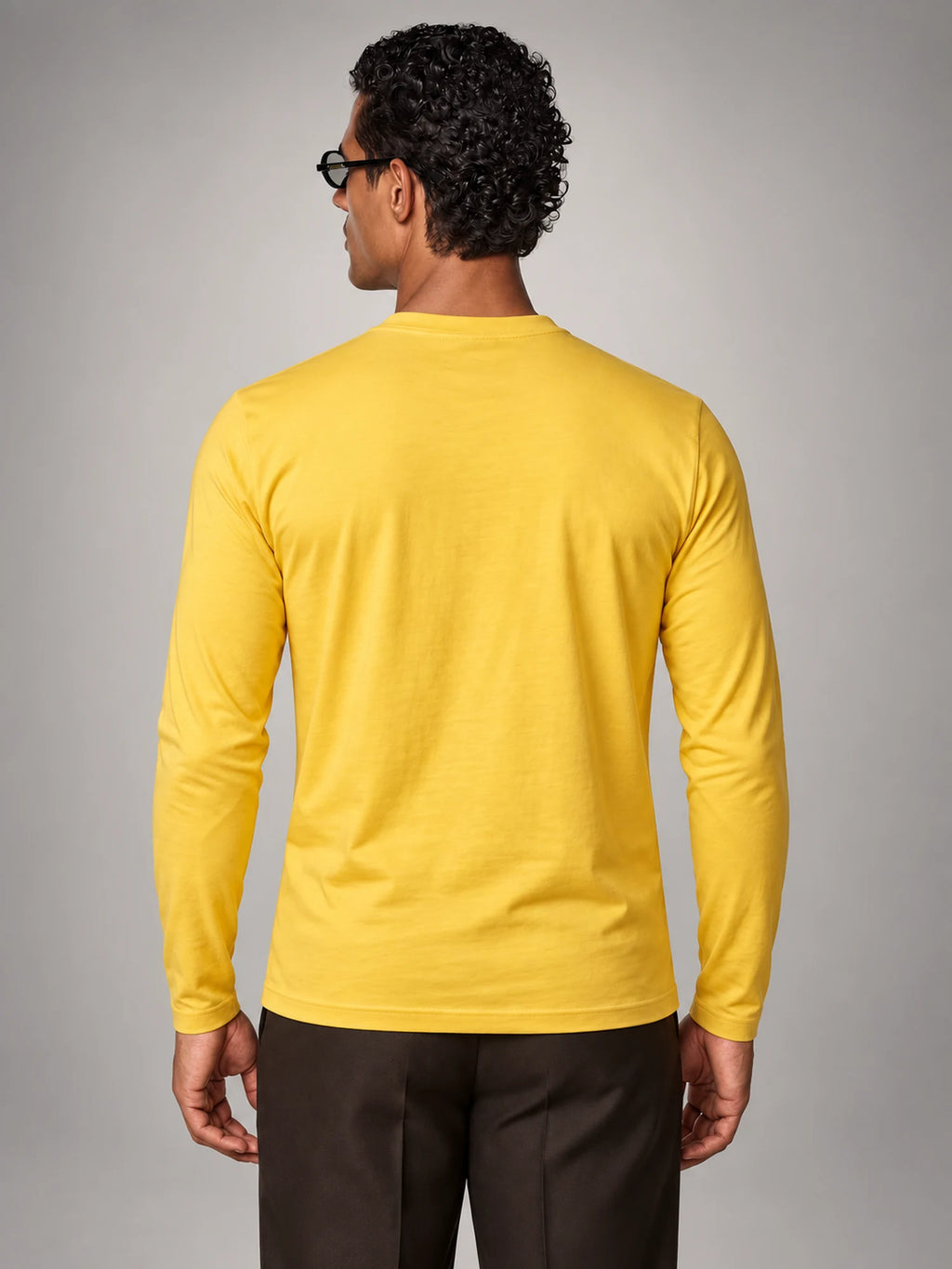 Volantero Men's Cotton-Blend Long-Sleeve Crew-Neck Shirt in Yellow, back view