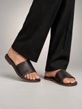 Volantero Men's Textured Leather Open-Toe Slide Sandals in Black, main view