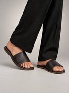 Volantero Men's Textured Leather Open-Toe Slide Sandals in Black, main view
