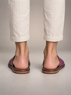 Volantero Men's Textured Leather Open-Toe Slide Sandals in Purple, back view