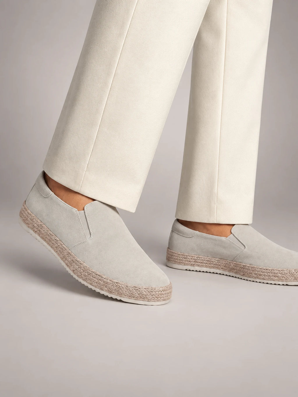 Volantero Men's Suede Slip-On Beach Loafers in Beige, front view
