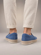 Volantero Men's Suede Slip-On Beach Loafers in Blue, back view