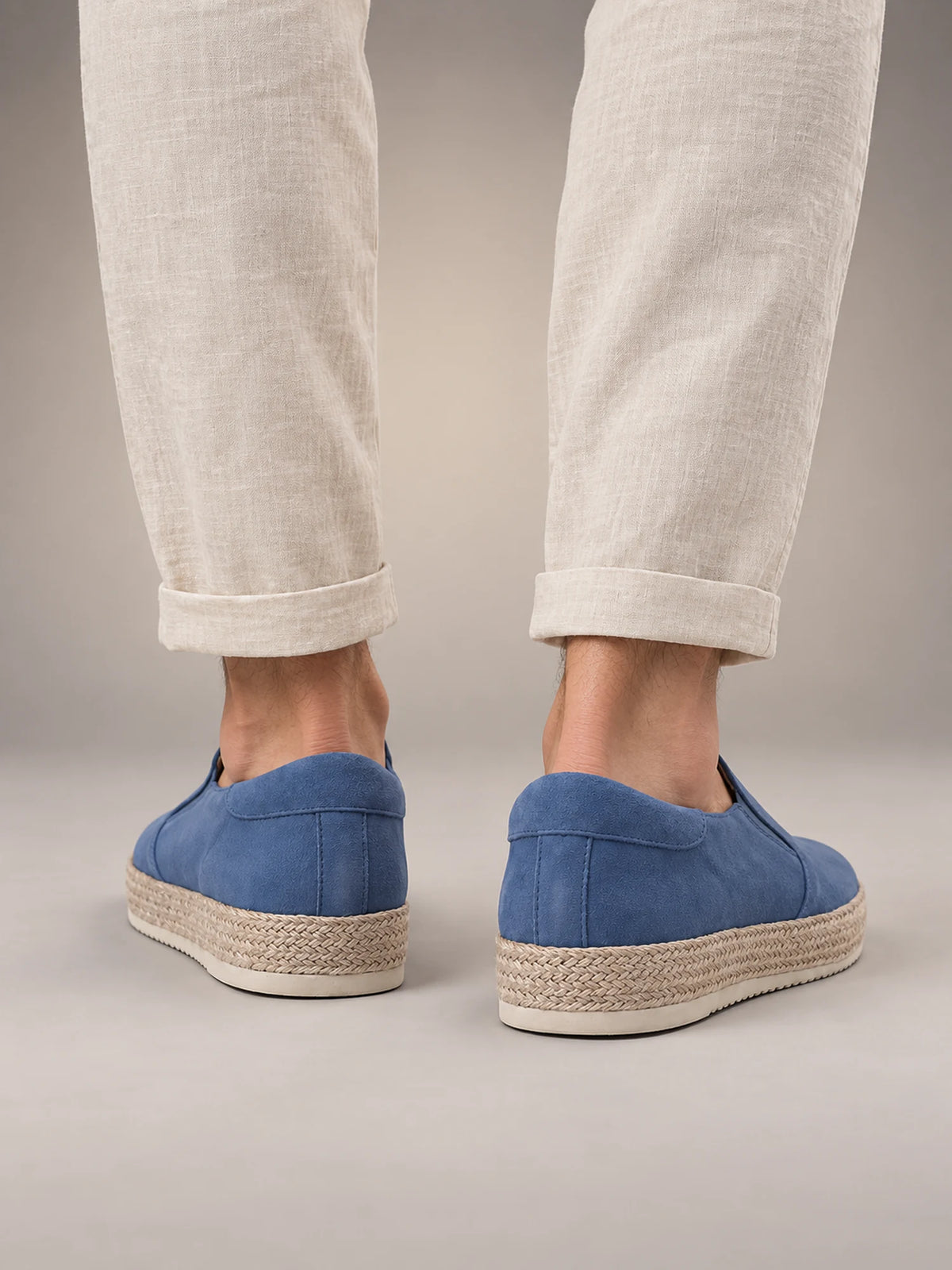 Volantero Men's Suede Slip-On Beach Loafers in Blue, back view