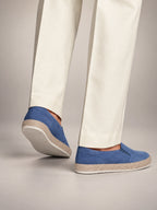 Volantero Men's Suede Slip-On Beach Loafers in Blue, side view