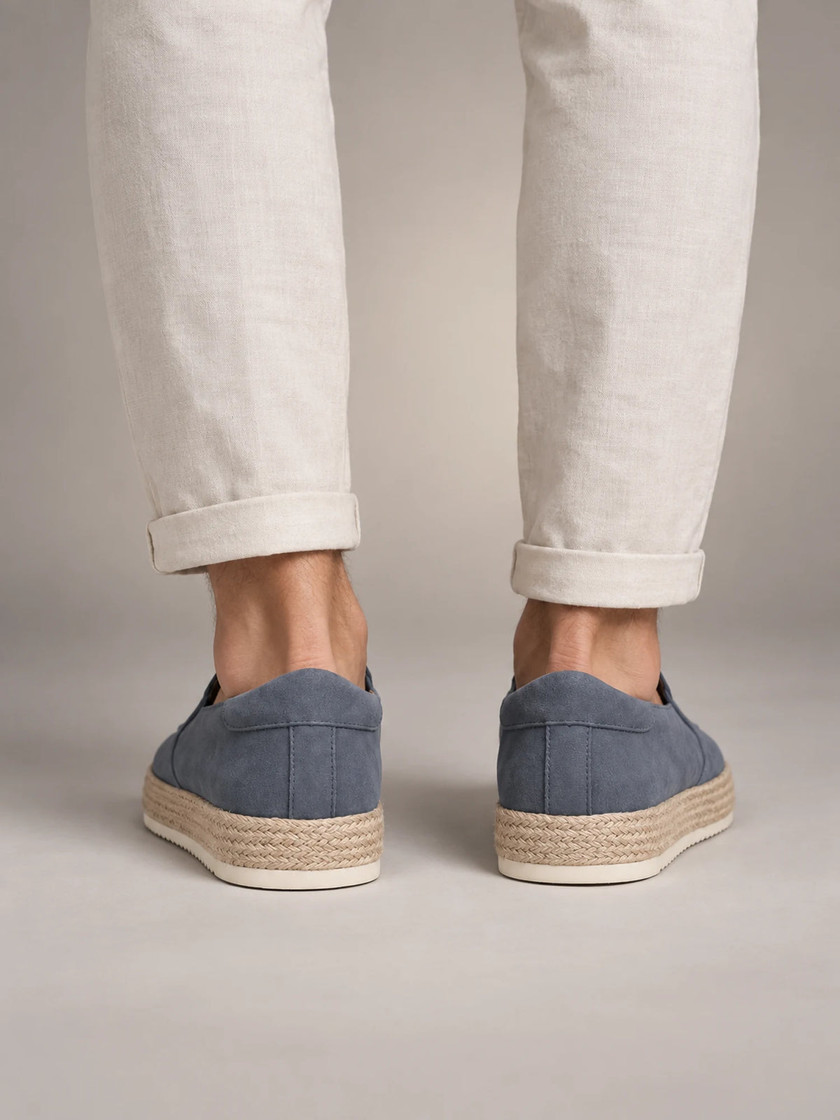 Volantero Men's Suede Slip-On Beach Loafers in Grey, back view