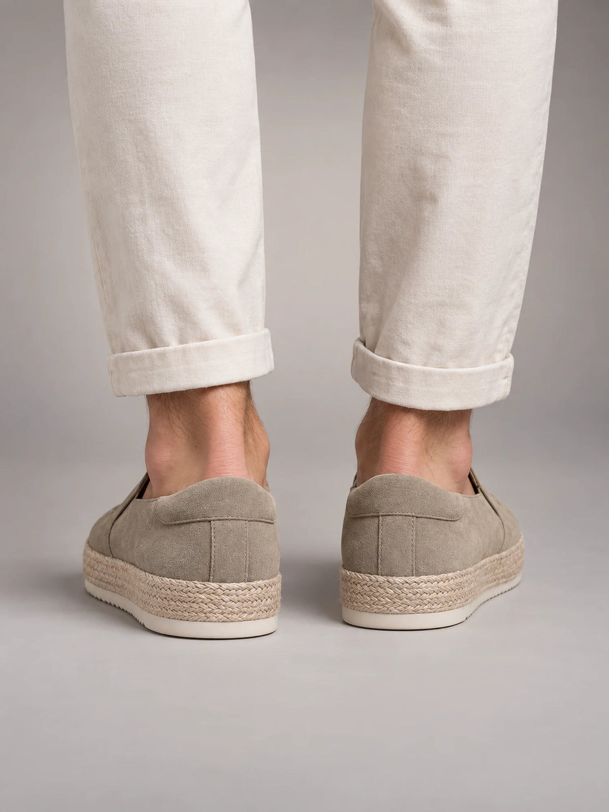 Volantero Men's Suede Slip-On Beach Loafers in Khaki, back view