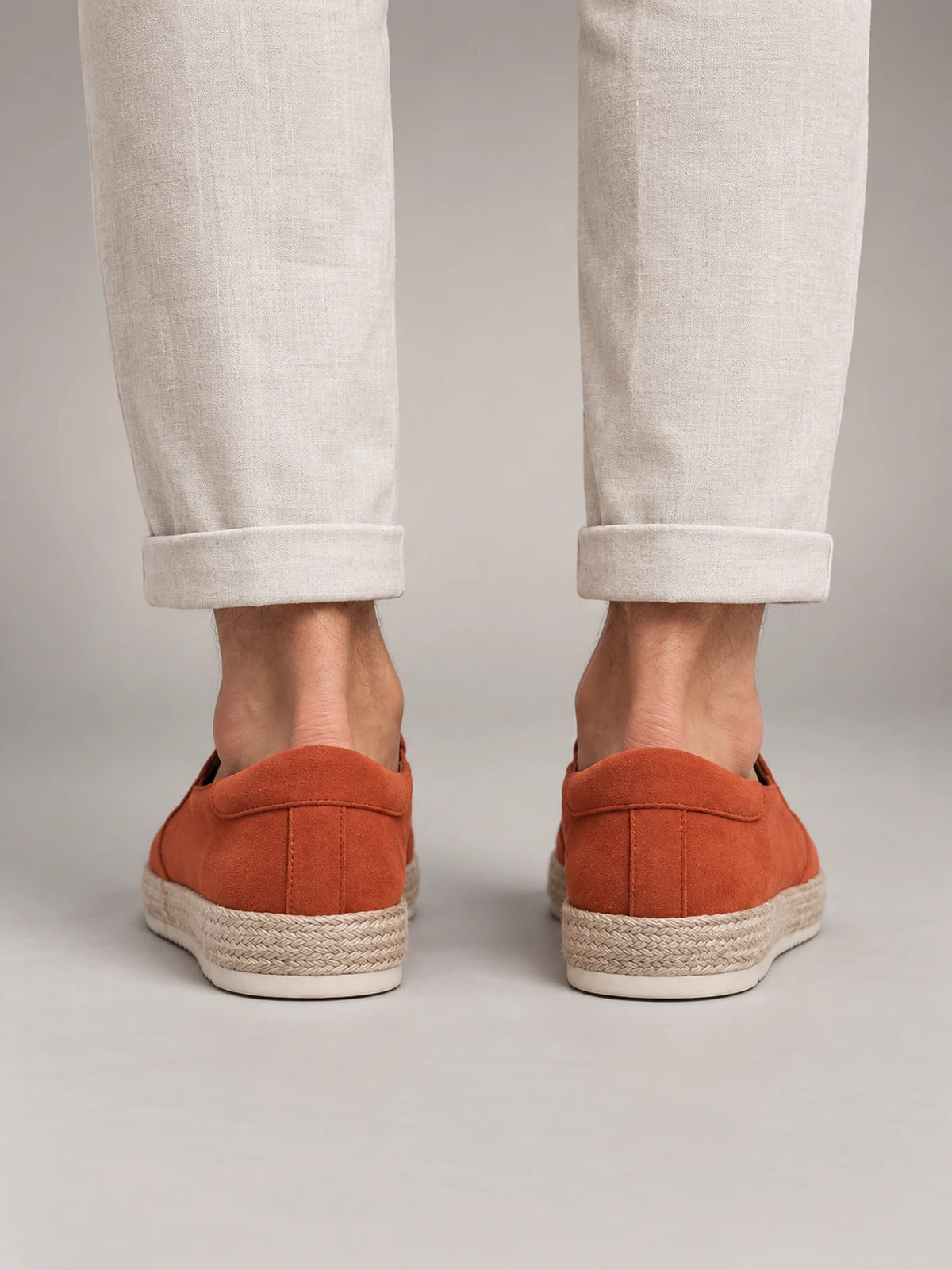 Volantero Men's Suede Slip-On Beach Loafers in Orange, back view