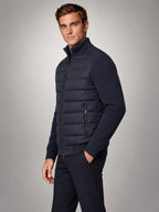 Volantero Men's Knit Sleeve Down Jacket in Navy, side view