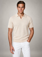 Volantero Men's V-Neck Summer Polo in Beige, hover view