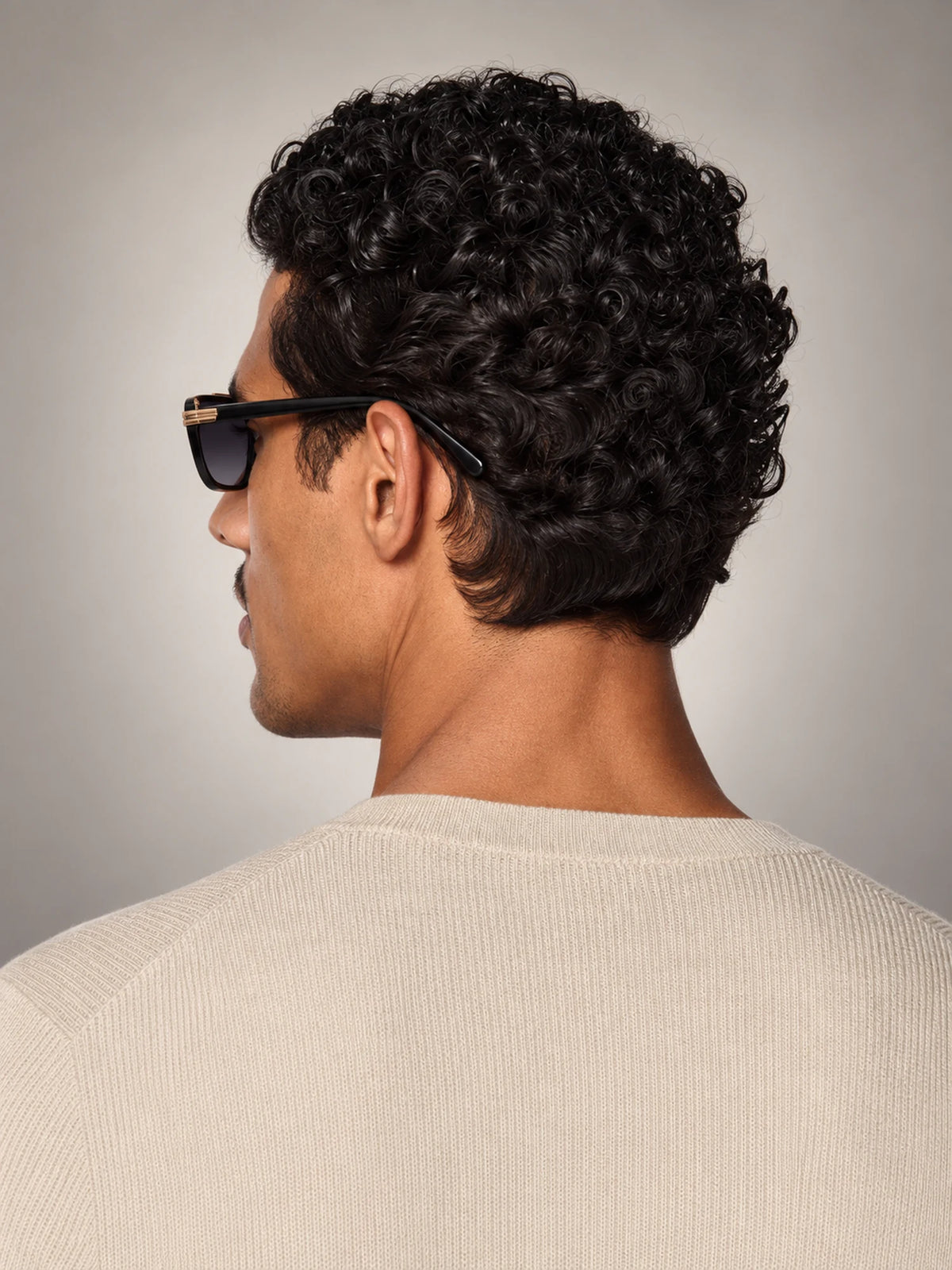 Volantero Men's Square Double Bridge Sunglasses in Black, back view