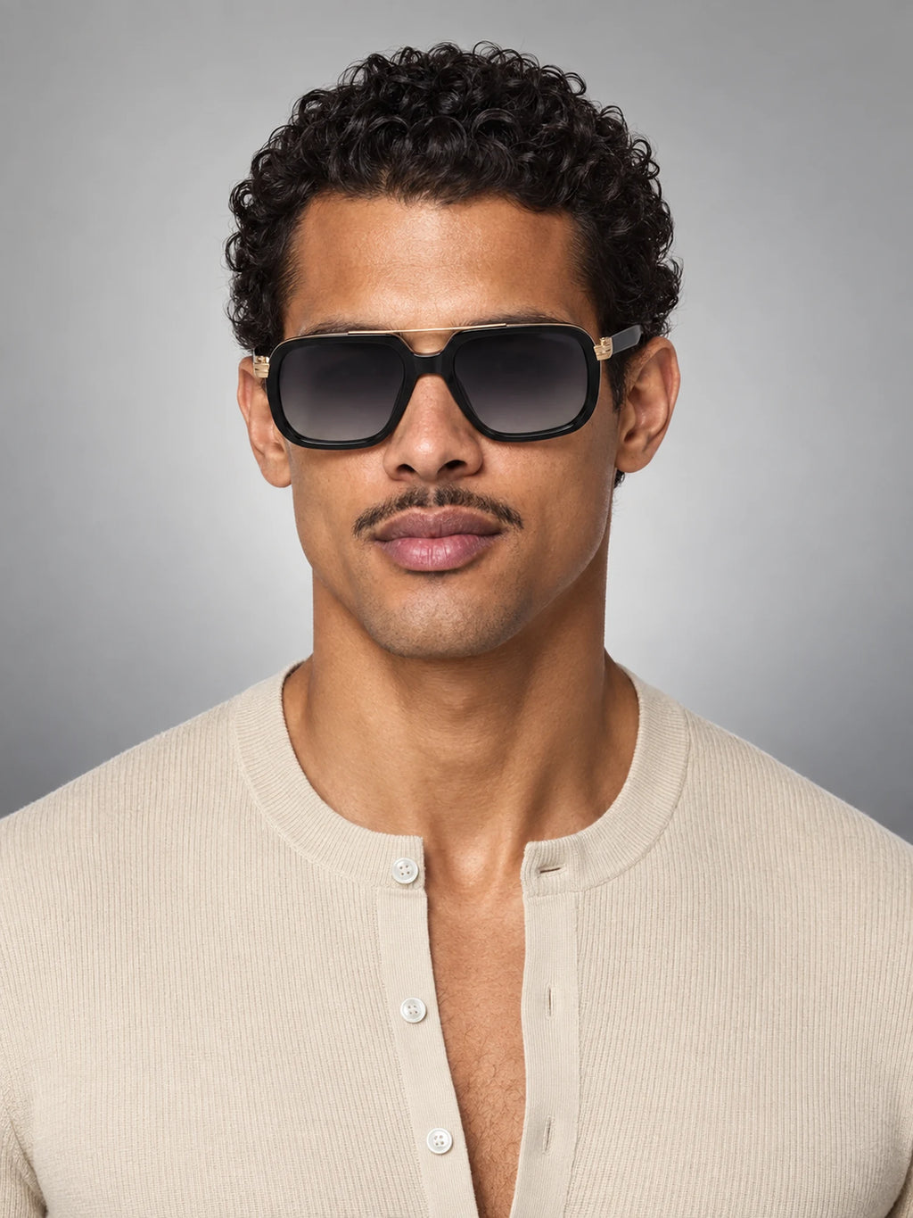 Volantero Men's Square Double Bridge Sunglasses in Black, main view