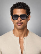 Volantero Men's Square Double Bridge Sunglasses in Black, main view