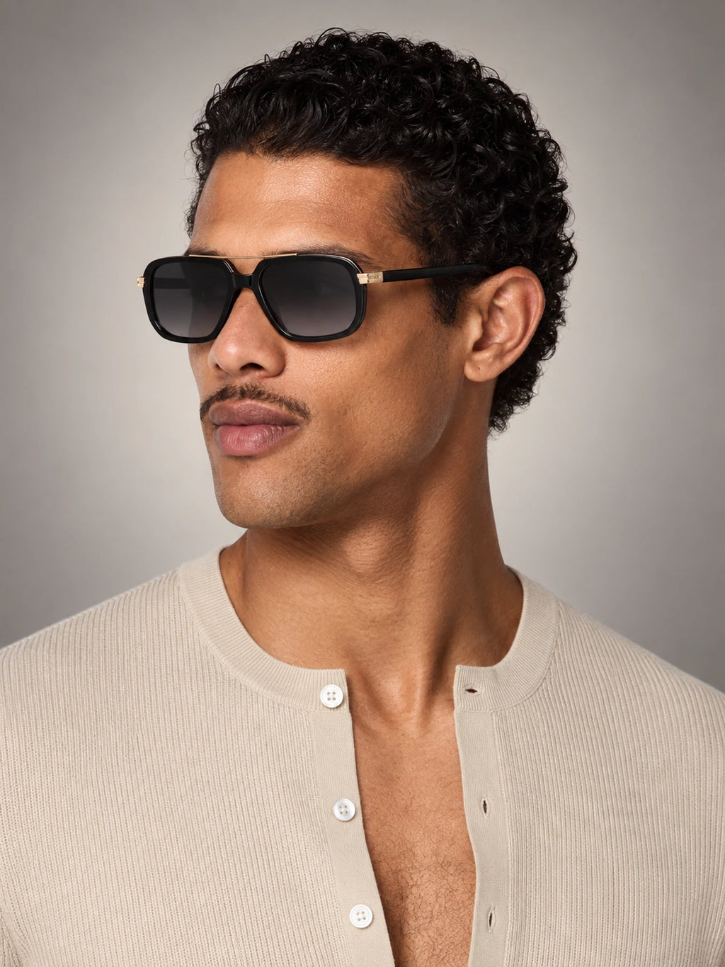 Volantero Men's Square Double Bridge Sunglasses in Black, side view
