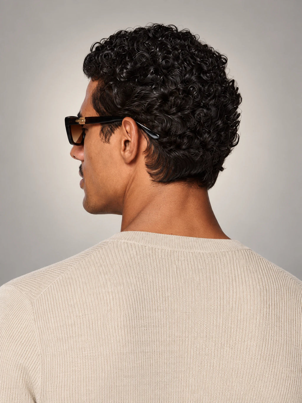 Volantero Men's Square Double Bridge Sunglasses in Brown, back view