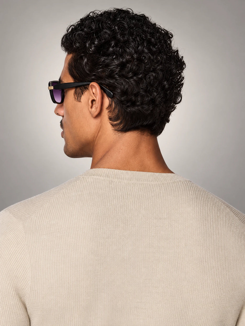 Volantero Men's Square Double Bridge Sunglasses in Purple, back view