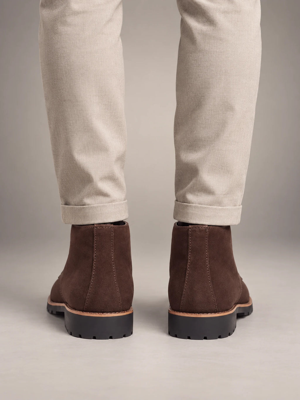 Volantero Men's Leather Ankle Boots in Brown, back view