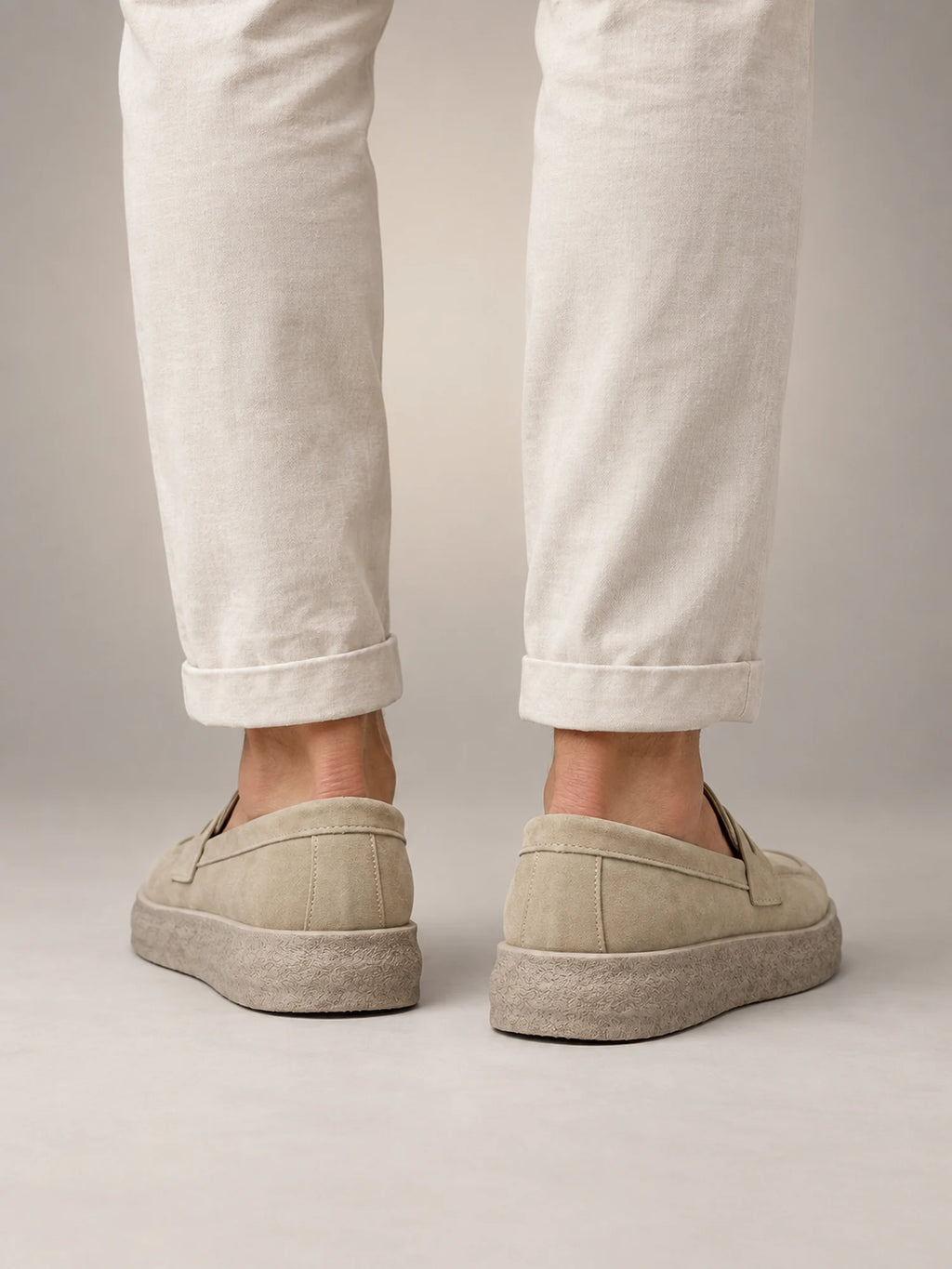 Volantero Men's Casual Slip-On Loafers in Beige, back view