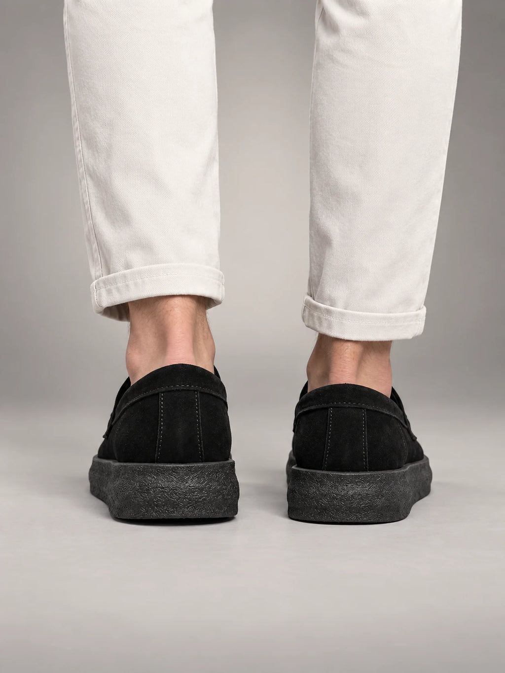 Volantero Men's Casual Slip-On Loafers in Black, back view