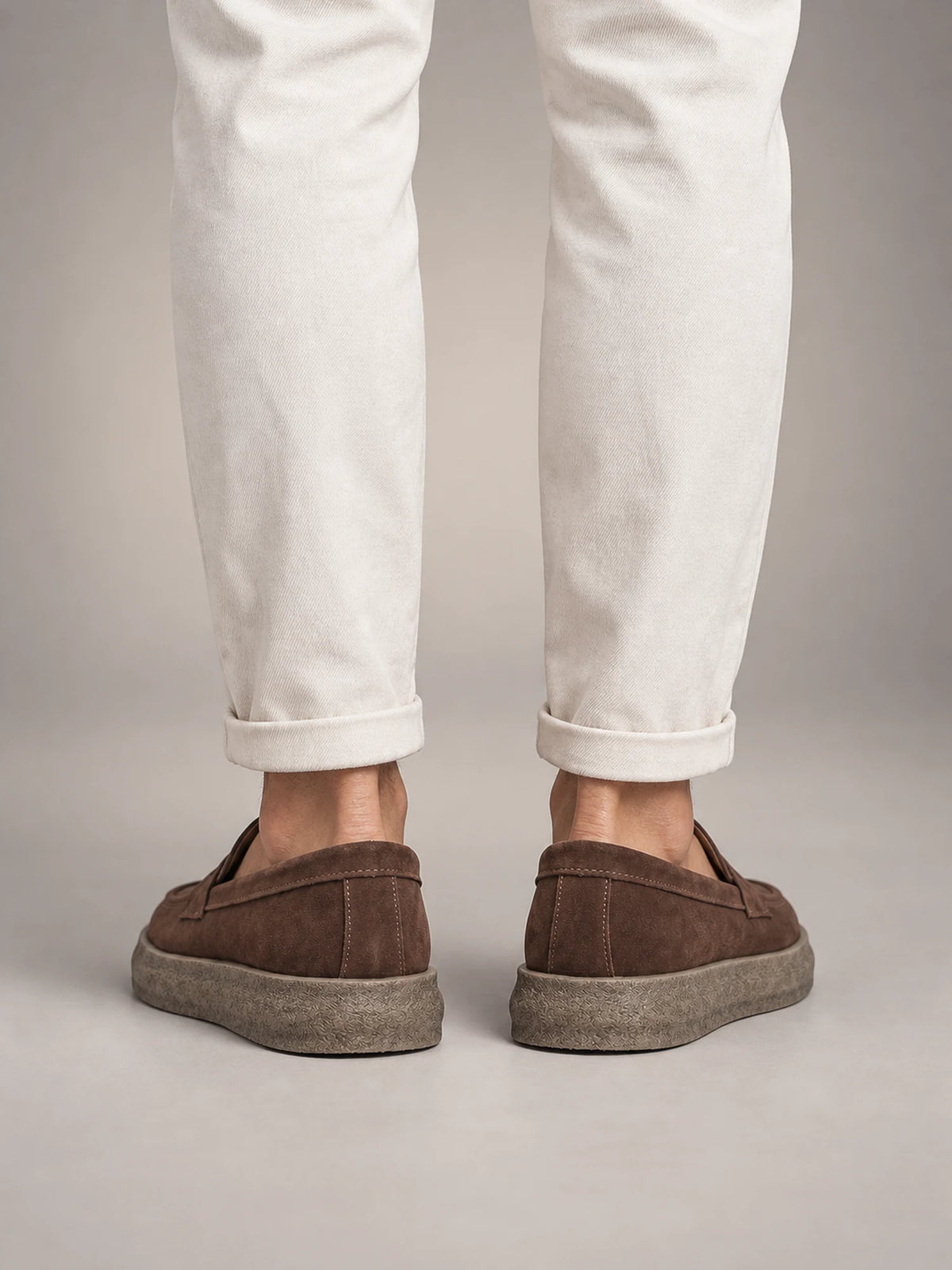 Volantero Men's Casual Slip-On Loafers in Brown, back view